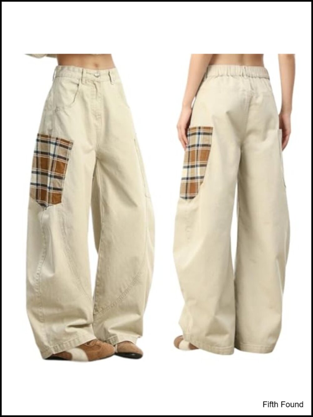 Elastic Waist Baggy Barrel Pants Women Patchwork High Rise Wide Leg